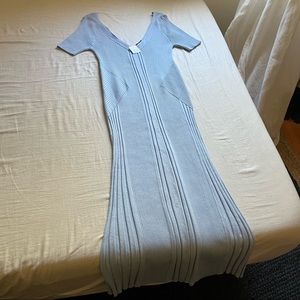 NWT EN SAISON blue rib knit bodycon shirt sleeve midi maxi dress